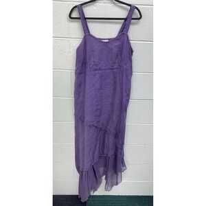 HomeFrocks Purple Linen Asym Dress Raw Hem Layered Midi Boho Size M